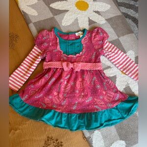 Matilda Jane Pink and Teal Ornament Patterned Dress